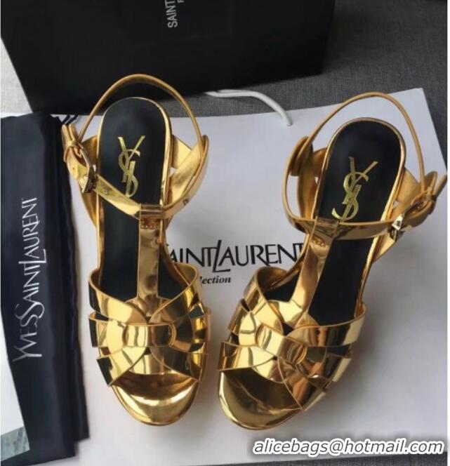 Trendy Design Saint Laurent Tribute Platform Sandals in Patent Leather 82312 Gold