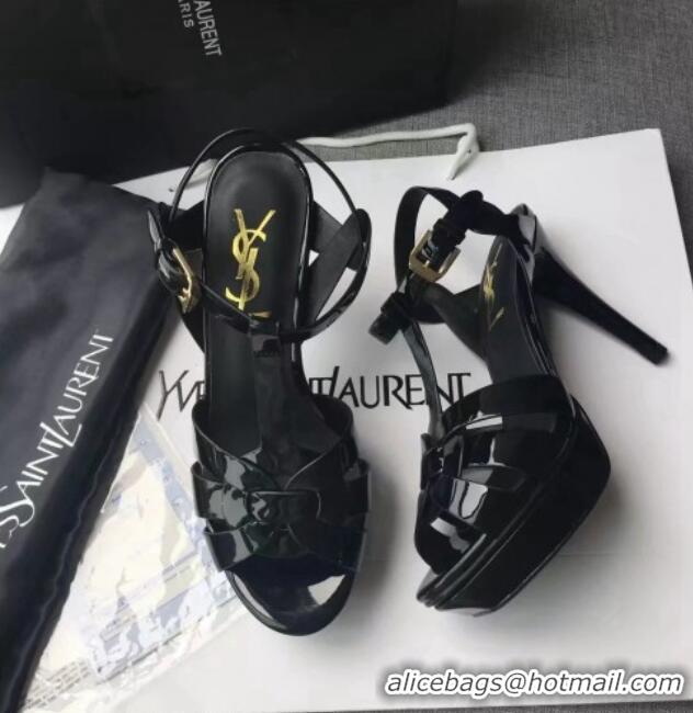 Pretty Style Saint Laurent Tribute Platform Sandals in Patent Leather 82313 Black