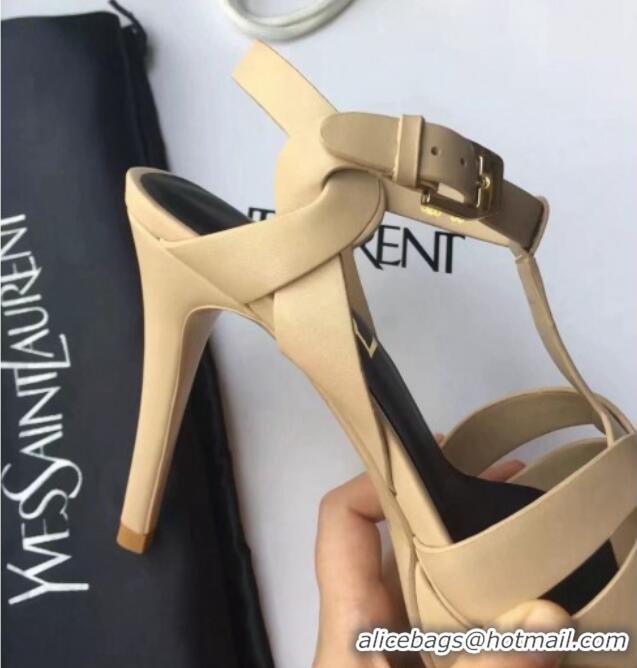 Duplicate Saint Laurent Tribute Platform Sandals in Calfskin Leather 82314 Beige