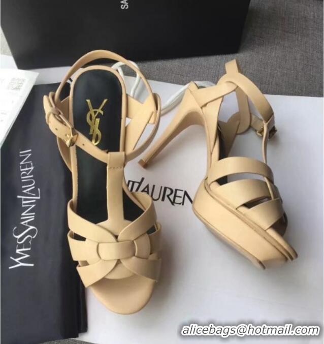 Duplicate Saint Laurent Tribute Platform Sandals in Calfskin Leather 82314 Beige