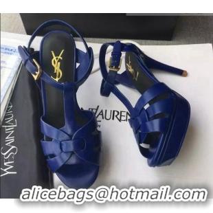 Sophisticated Saint Laurent Tribute Platform Sandals in Calfskin Leather 82315 Blue