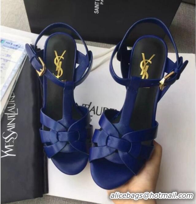 Sophisticated Saint Laurent Tribute Platform Sandals in Calfskin Leather 82315 Blue