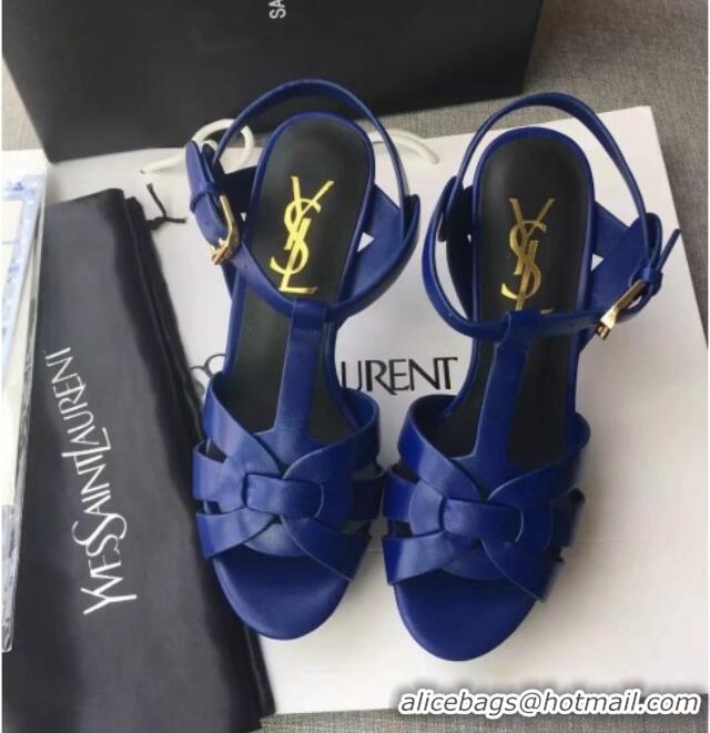 Sophisticated Saint Laurent Tribute Platform Sandals in Calfskin Leather 82315 Blue