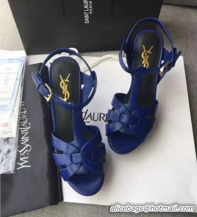 Sophisticated Saint Laurent Tribute Platform Sandals in Calfskin Leather 82315 Blue