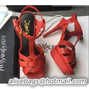 Perfect Saint Laurent Tribute Platform Sandals in Calfskin Leather 82316 Red