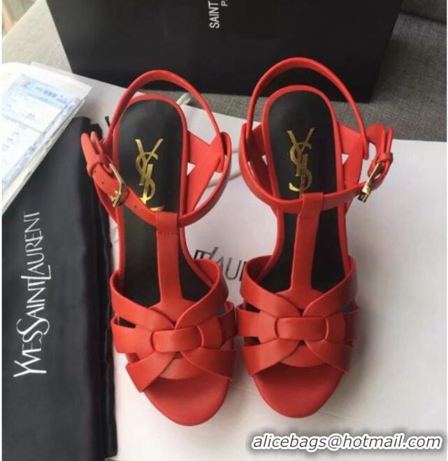 Perfect Saint Laurent Tribute Platform Sandals in Calfskin Leather 82316 Red