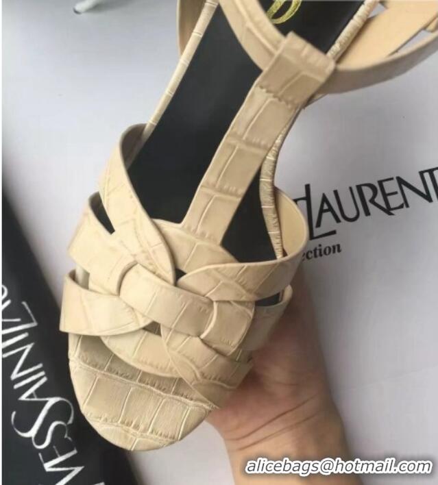 Generous Saint Laurent Tribute Platform Sandals in Stone Pattern Leather 82323 Beige