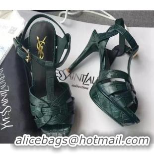 Grade Quality Saint Laurent Tribute Platform Sandals in Stone Pattern Leather 82324 Green