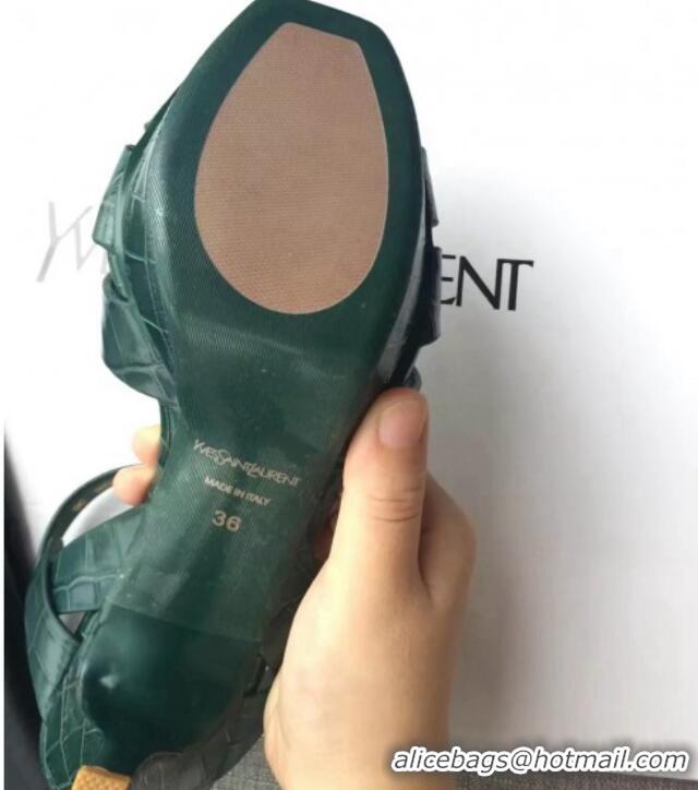 Grade Quality Saint Laurent Tribute Platform Sandals in Stone Pattern Leather 82324 Green