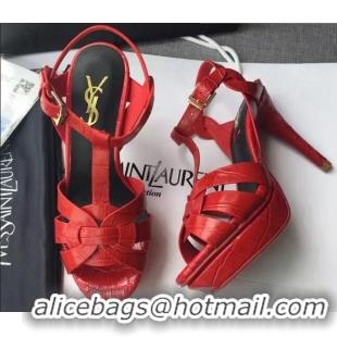 Low Price Saint Laurent Tribute Platform Sandals in Stone Pattern Leather 82325 Red