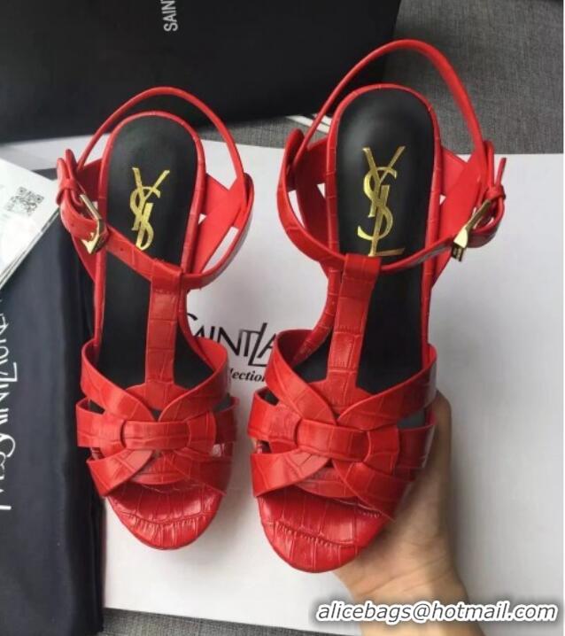 Low Price Saint Laurent Tribute Platform Sandals in Stone Pattern Leather 82325 Red