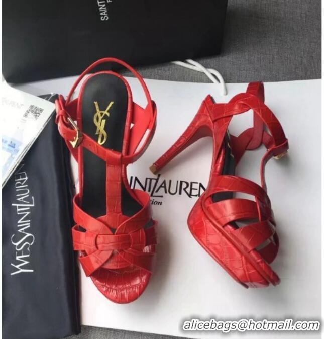 Low Price Saint Laurent Tribute Platform Sandals in Stone Pattern Leather 82325 Red