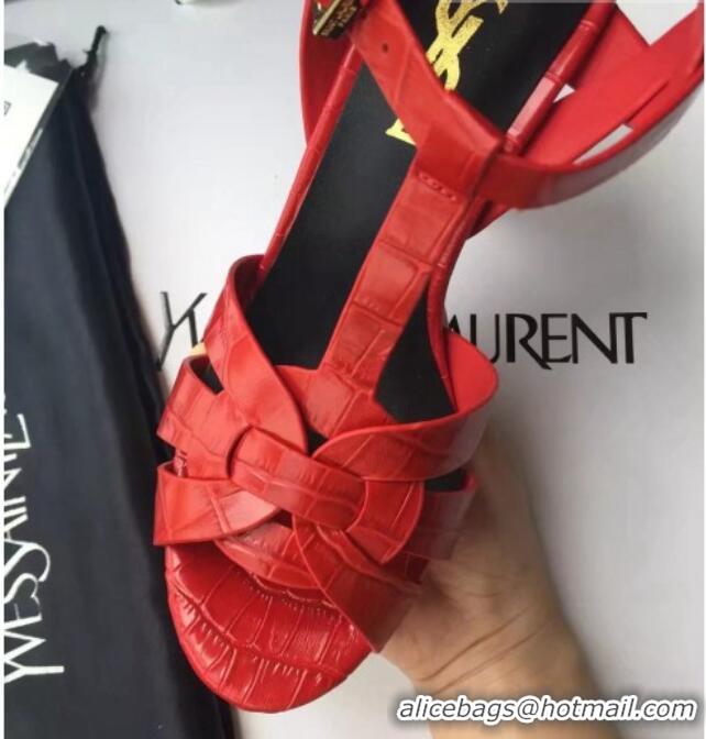 Low Price Saint Laurent Tribute Platform Sandals in Stone Pattern Leather 82325 Red