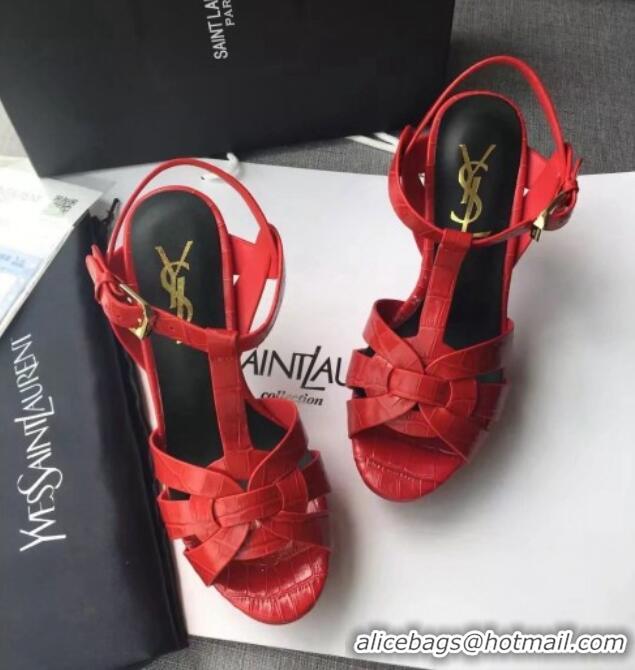 Low Price Saint Laurent Tribute Platform Sandals in Stone Pattern Leather 82325 Red