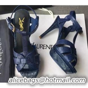 Best Price Saint Laurent Tribute Platform Sandals in Stone Pattern Leather 82327 Blue