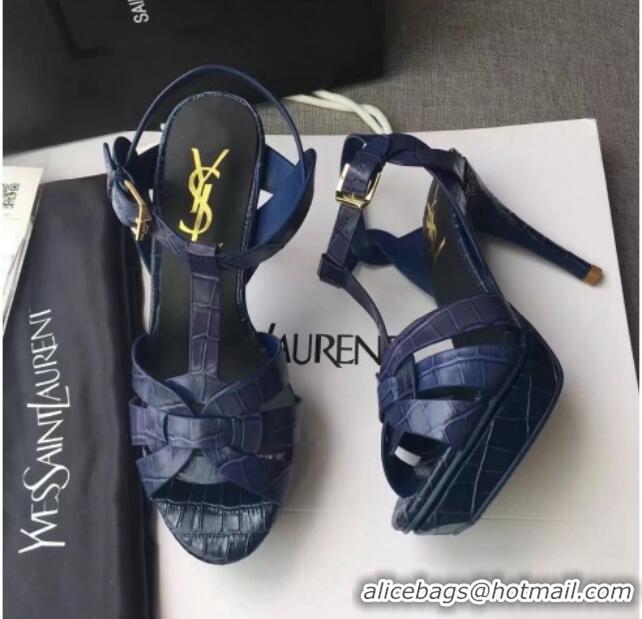 Best Price Saint Laurent Tribute Platform Sandals in Stone Pattern Leather 82327 Blue