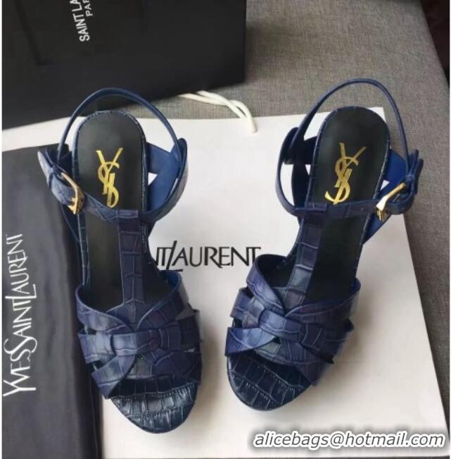 Best Price Saint Laurent Tribute Platform Sandals in Stone Pattern Leather 82327 Blue