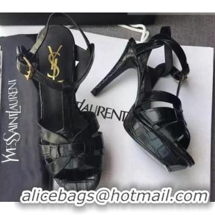 Good Looking Saint Laurent Tribute Platform Sandals in Stone Pattern Leather 82328 Black