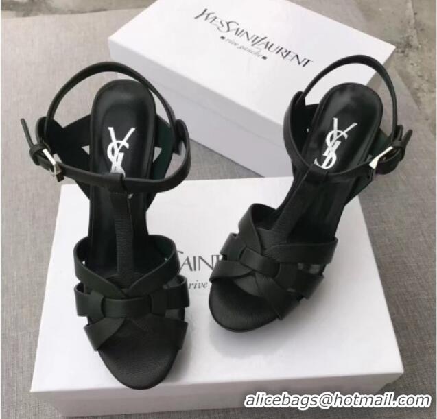 Purchase Saint Laurent Tribute Platform Sandals in Grainy Calfskin 82319 Black