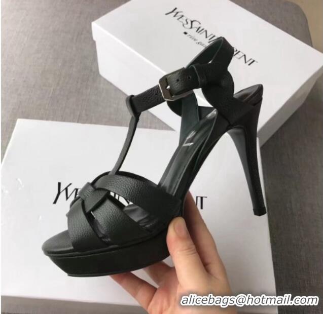 Purchase Saint Laurent Tribute Platform Sandals in Grainy Calfskin 82319 Black