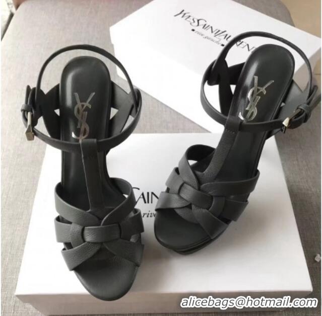 Purchase Saint Laurent Tribute Platform Sandals in Grainy Calfskin 82319 Black