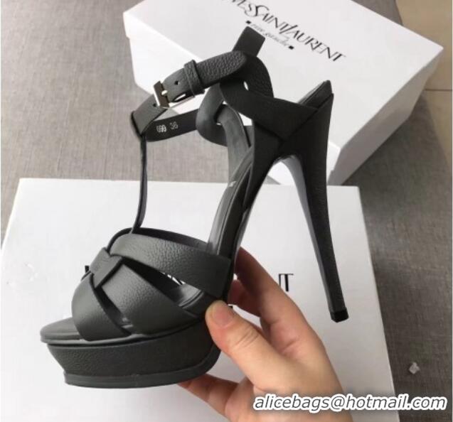 Purchase Saint Laurent Tribute Platform Sandals in Grainy Calfskin 82319 Black