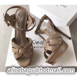 Low Cost Saint Laurent Tribute Platform Sandals in Grainy Calfskin 82322 Grey