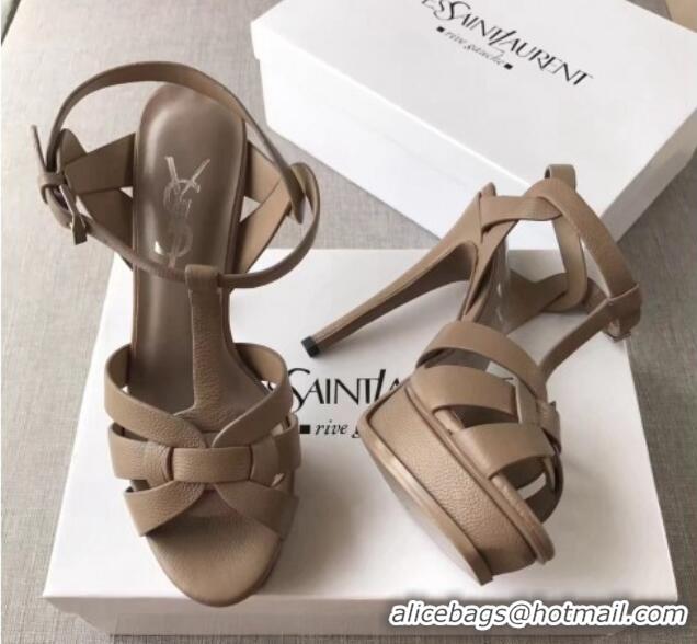 Low Cost Saint Laurent Tribute Platform Sandals in Grainy Calfskin 82322 Grey