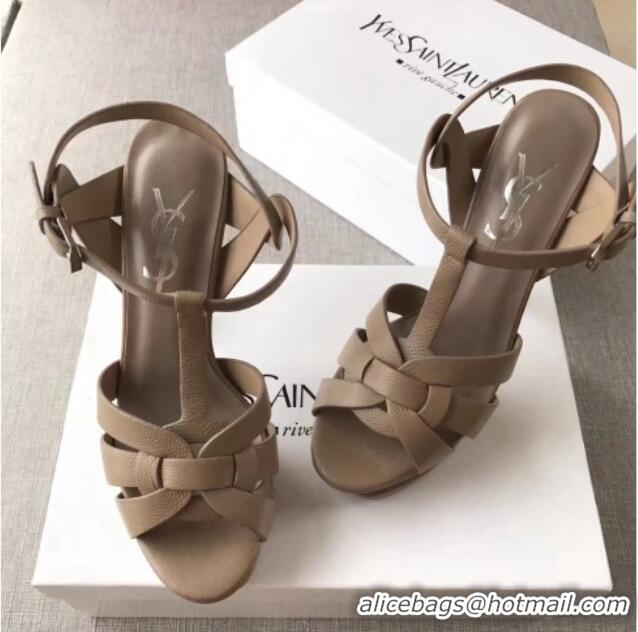 Low Cost Saint Laurent Tribute Platform Sandals in Grainy Calfskin 82322 Grey