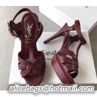 Popular Style Saint Laurent Tribute Platform Sandals in Grainy Calfskin 82323 Burgundy