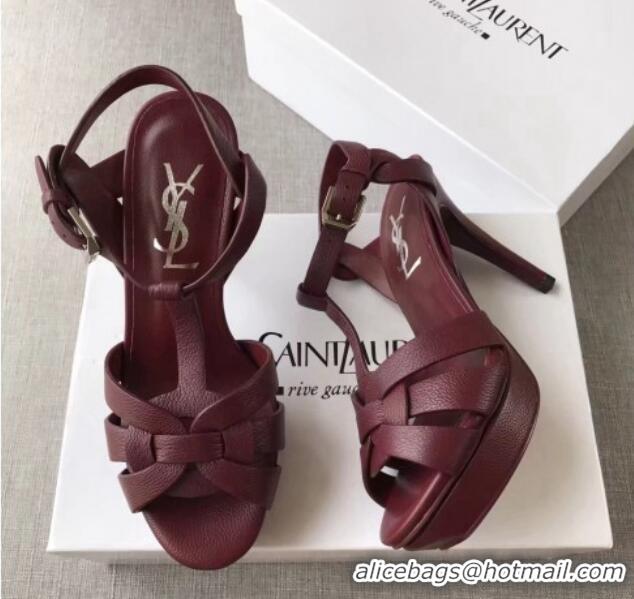 Popular Style Saint Laurent Tribute Platform Sandals in Grainy Calfskin 82323 Burgundy