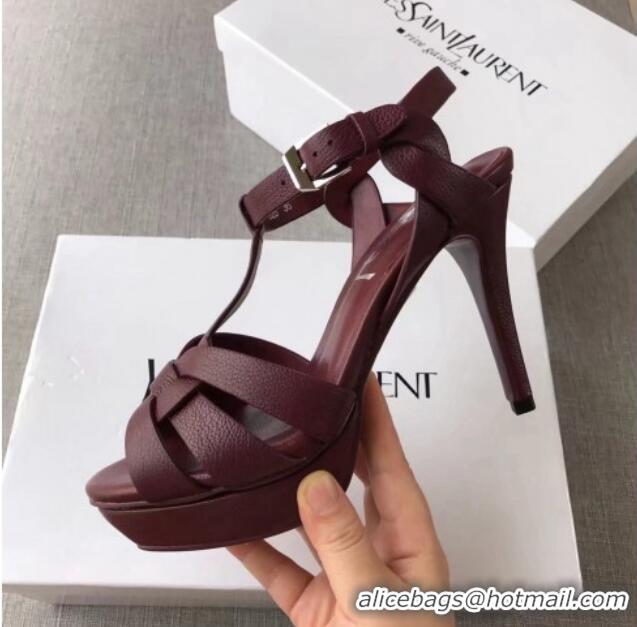 Popular Style Saint Laurent Tribute Platform Sandals in Grainy Calfskin 82323 Burgundy