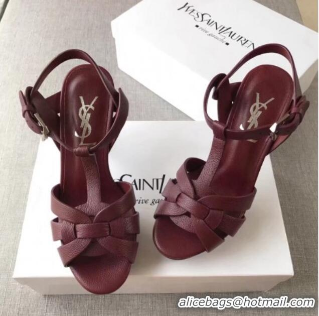 Popular Style Saint Laurent Tribute Platform Sandals in Grainy Calfskin 82323 Burgundy