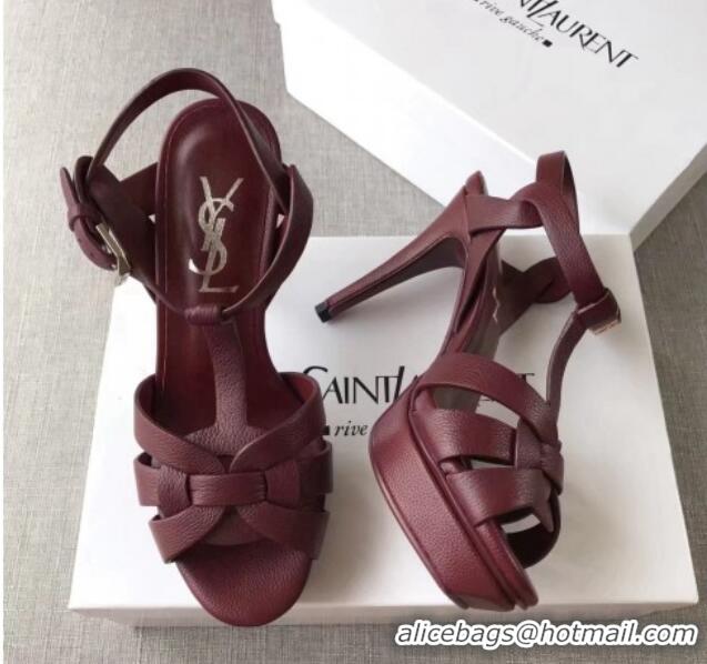 Popular Style Saint Laurent Tribute Platform Sandals in Grainy Calfskin 82323 Burgundy