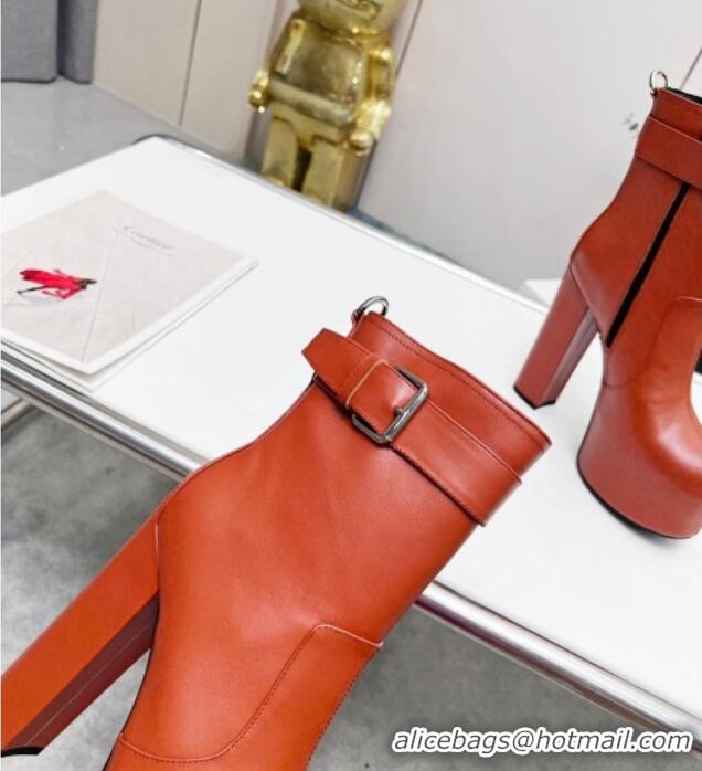 Pretty Style Saint Laurent Cherry Buckle Platform Booties in Smooth Calfskin Leather Brown 0825060