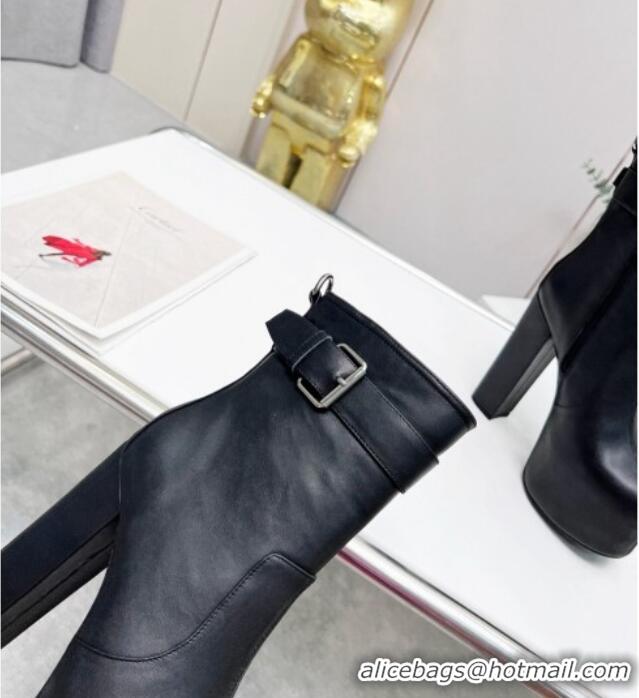 Charming Saint Laurent Cherry Buckle Platform Booties in Smooth Calfskin Leather Black 0825061