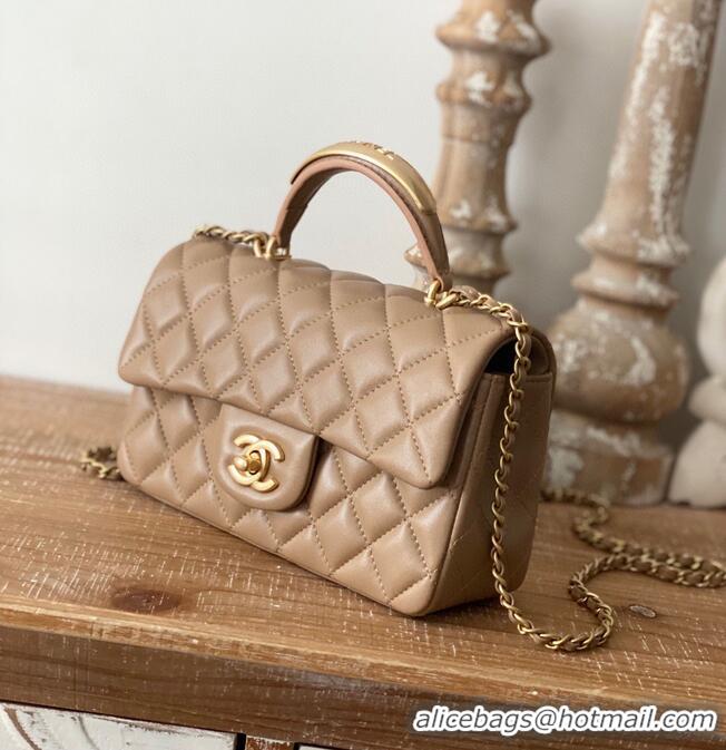 Good Product CHANEL 22B mini flap bag with Gold hardware top handle AS2431 Khaki