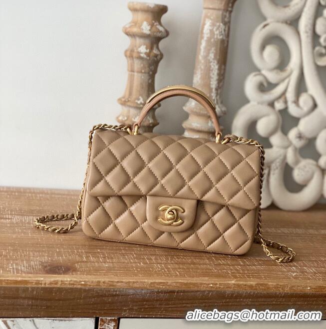 Good Product CHANEL 22B mini flap bag with Gold hardware top handle AS2431 Khaki