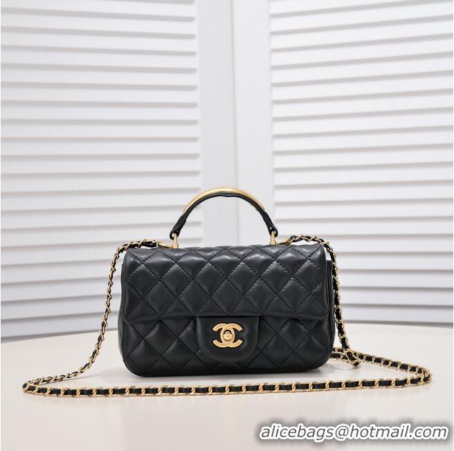 Promotional CHANEL 22B mini CF flap bag with Gold hardware top handle AS2431 Black