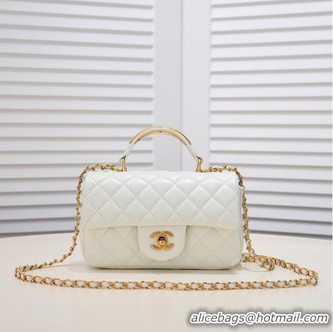 Reasonable Price CHANEL 22B mini CF flap bag with Gold hardware top handle AS2431 White