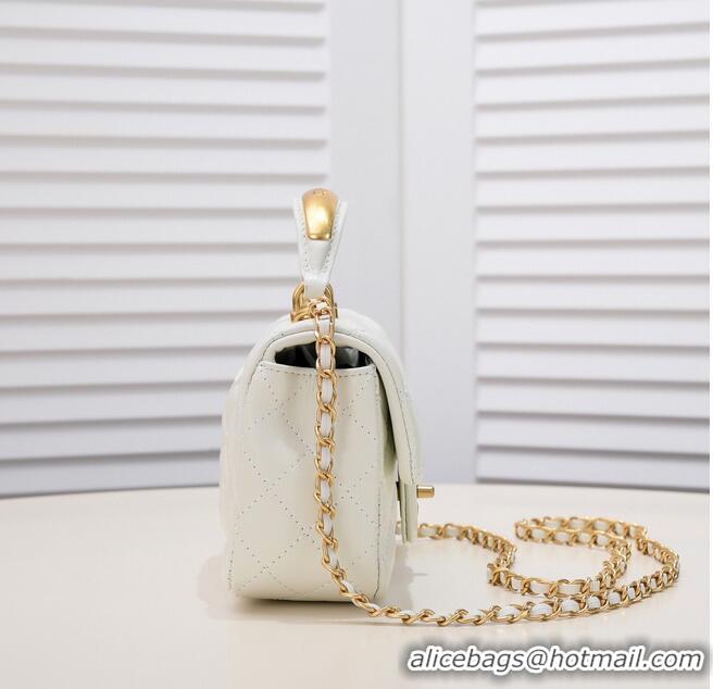 Reasonable Price CHANEL 22B mini CF flap bag with Gold hardware top handle AS2431 White