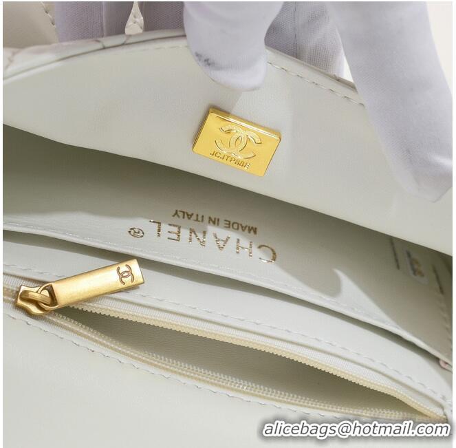 Reasonable Price CHANEL 22B mini CF flap bag with Gold hardware top handle AS2431 White