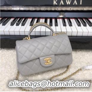 Best Price CHANEL 22B mini CF flap bag with Gold hardware top handle AS2431 Gray