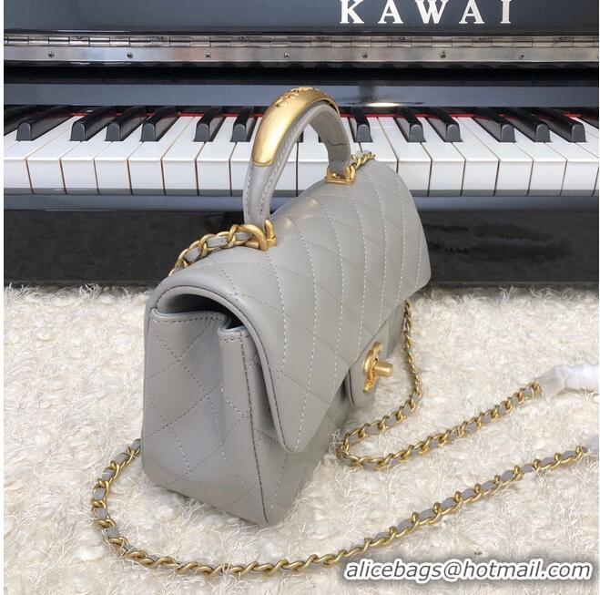 Best Price CHANEL 22B mini CF flap bag with Gold hardware top handle AS2431 Gray