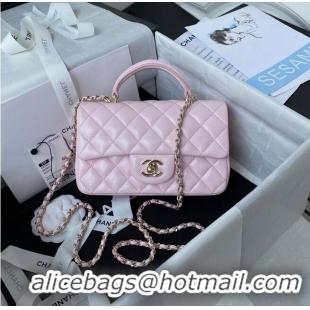 Well Crafted CHANEL 22B mini CF flap bag with top handle AS2431 Pink