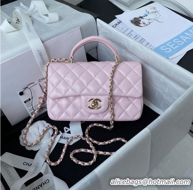 Well Crafted CHANEL 22B mini CF flap bag with top handle AS2431 Pink