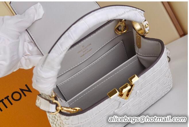 Reasonable Price Louis Vuitton crocodile skin CAPUCINES MINI M48865 light gray