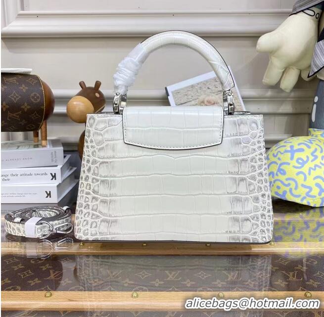 Promotional Louis Vuitton crocodile skin CAPUCINES BB M48865 White&Gray