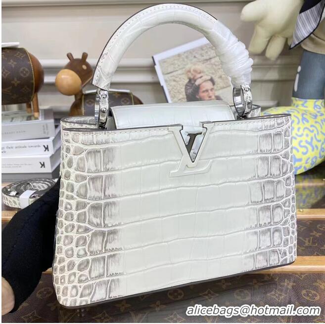 Promotional Louis Vuitton crocodile skin CAPUCINES BB M48865 White&Gray