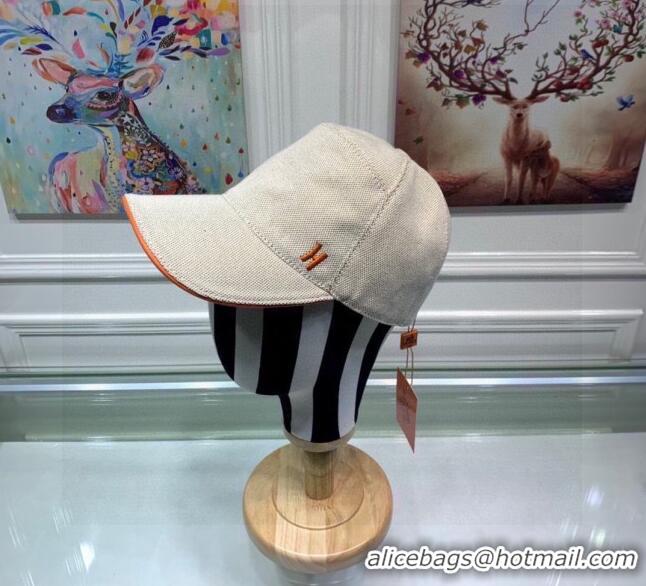 Well Crafted Hermes Canvas Baseball Hat with Side H 0176 Beige 2021